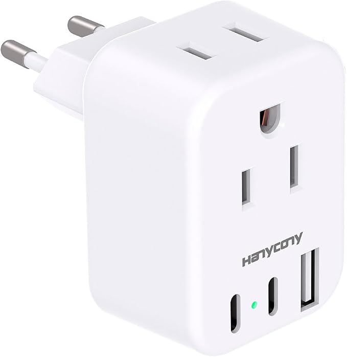 412IcQgyAQL._AC_SX679_.jpg European Travel Plug Adapter, International Power Adapter, US to Europe | HANYCONY 2 Outlets 3 USB Ports(2 USB C), Type C Plug Adapter to Italy Spain France Portugal Iceland Germany Travel Essentials - Image 1