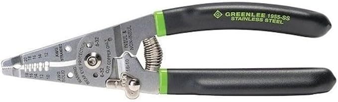 412PerLnSGL._AC_SX679_.jpg Greenlee 1955-SS Stainless Steel Wire Stripper for 10-18 AWG Solid and 12-20 AWG Stranded, Heavy-Duty Stripper, Cutter, and Crimper Tool - Image 1