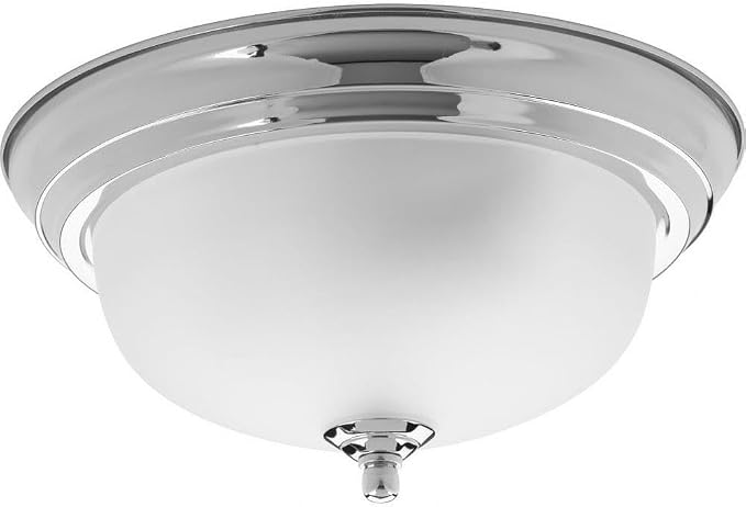 41JK64zNsdL._AC_SX679_.jpg Progress Lighting 1-Light Ceiling Light, Flush Mount Ceiling Light Fixture for Interior Kitchen Lights, Hallway, Bedroom, Living Room, 11-3/8-Inch by 5-1/2-Inch, Polished Chrome, Etched Glass Shade - Image 1