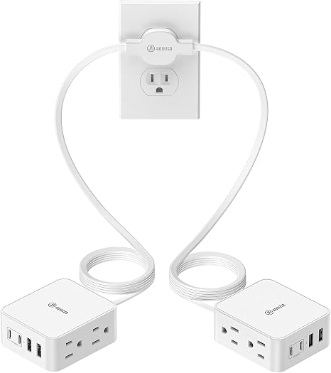 518JYUUSfwL._AC_SX466_.jpg 12FT Split Flat Extension Cord USB C 20W,Twin Extension Cord Flat Wall Plug | for Behind Bed Sofa Dorm Office,4 AC Side Outlets 2 USB C 2 USB-A,Indoor Extension Cord with Multiple Outlet,Circuit Breaker - Image 1