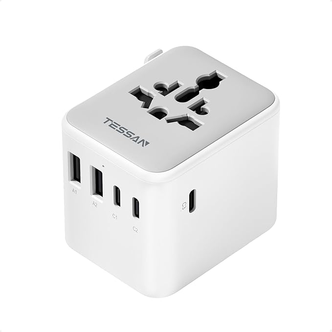51Np3wsi6L._AC_SX679_.jpg TESSAN Universal Travel Adapter 28W, International Power Adapter | Travel Adapter Worldwide, 3 USB C 2 USB A Ports, US to European UK Italy Ireland New Zealand, Type C G A I Plug - Image 1