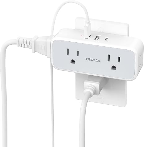 51THCDUt7RL._AC_SX466_.jpg TESSAN Surge Protector Outlet Extender, Multi Plug Mini Wall Expander, Grey | Multiple Plug Splitter with 4 Electrical Outlets 3 USB Ports(1 USB C), Home Bathroom Office Dorm Room Essentials - Image 1