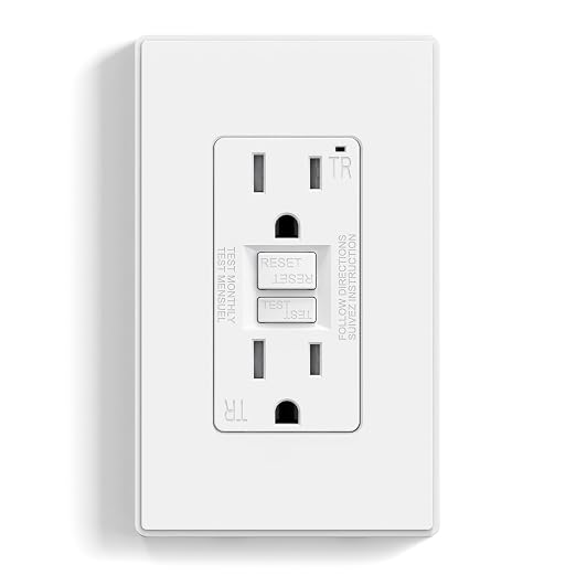 51TmQK9JvTL._SX522_.jpg ELEGRP GFCI Outlet 15 Amp, Self-Test GFI Electrical Outlet with Thinner Design, TR Tamper Resistant GFCI Receptacle, Ground Fault Circuit Interrupters with Wall Plate, UL Listed, Matte White, 1 Pack - Image 1