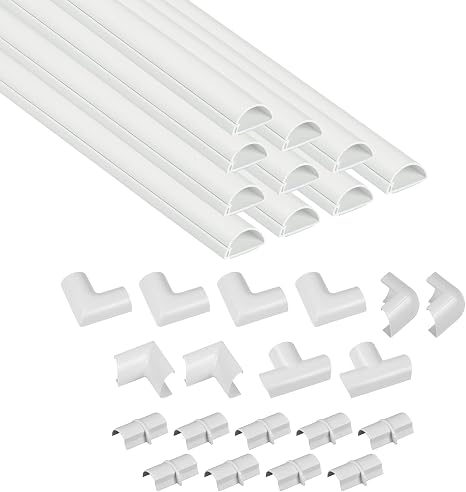 D-Line 157in Cord Cover Kit, Self-Adhesive Wire Hiders, Paintable Cable Raceway to Hide Wires on Wall, Electrical Cable Management - 10x 15.7 Lengths & 19 Accessories - 1.18