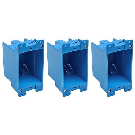 51gdlJdTnNL._SX522_.jpg Single Gang Electrical Outlet Box, Blue, 3 Pack, ETL Listed | Features 4-1/3-in Length by 2-1/6-in Width by 2-1/3-in Depth; Old Work Outlet Box Single Gang. - Image 1
