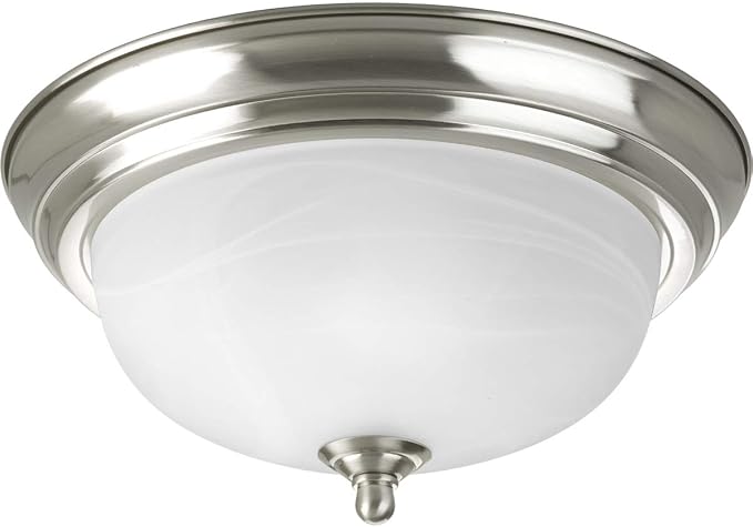 51mmrwKfPL._AC_SX679_.jpg Progress Lighting 1-Light Ceiling Light, Flush Mount Ceiling Light Fixture for Interior Kitchen Lights, Hallway, Bedroom, Living Room, 11-3/8-Inch by 5-1/2-Inch, Brushed Nickel, Alabaster Glass Shade - Image 1