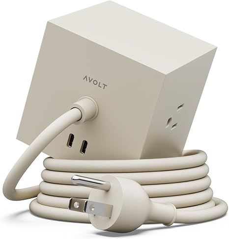 51rBuNerTL._AC_SX466_.jpg Avolt Square 1 Nomad Sand Power Strip Cube, 5.9ft, 3 Outlets, 2 USB-C | Nomad Sand – magnetic power cube, fast USB-C 30W charging; ideal for bedside tables and living rooms - Image 1