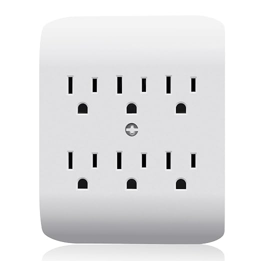 51rjMFc9vJL._SX522_.jpg ELEGRP 6-Outlet Extender with Central Anchor, 3-Prong Grounded Wall Tab, Multiple Outlet Extender with 6 Electrical Outlets, ETL Listed, 1 Packs, White - Image 1