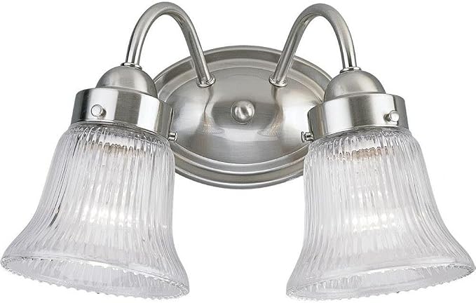 51tdTA40AwL._AC_SX679_.jpg Progress Lighting 2-Light Clear Prismatic Glass Traditional Bath Vanity Light, Fluted Glass Collection, Indoor, P3288-09, Brushed Nickel - Image 1