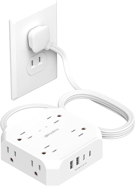 51ut4T83CiL._AC_SX466_.jpg 2 Prong Power Strip, WRXDMC 2 Prong to 3 Prong Outlet Adapter with 5ft Cord | 1400J Two Prong Surge Protector, Flat Polarized Plug, 8 AC with 2 USB C and 2 USB A, Wall Mountable, Ideal for Old House - Image 1