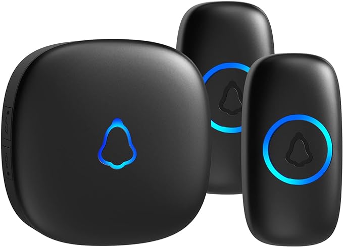 51vv8rf3azL._AC_SX679_.jpg SECRUI Wireless Doorbell with 2 Buttons, Waterproof Mini Door Bell 1,000ft Range 110dB Mute Mode 58 Door Chimes & Colorful LED Flashing - Black - Image 1