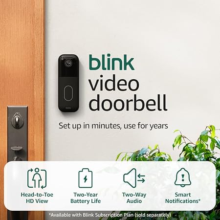 61-so6myJUL._SY450_.jpg Blink Video Doorbell – Head-to-toe HD view, two-year battery life, and simple setup. Sync Module Core included – System (Black) - Image 1