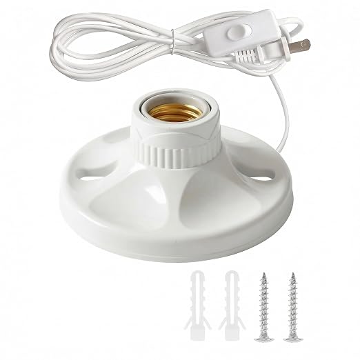 6104NoNlOGL._SX522_.jpg Plug-in Light Socket with 10ft Cord, E26/E27 Lamp Holder Base with On/Off Switch, Mountable on Desktop, Wall or Ceiling, Hardware Included - Image 1