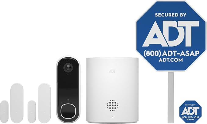 615R3xhmrYL._AC_SX679_.jpg ADT Blu Doorbell Camera Kit, DIY Home Security System with 2K HD Smart Video Doorbell, 180 Degree View, Wireless, Night Vision, Weather Resistant, Door/Window Sensors, ADT+ App Control - Image 1