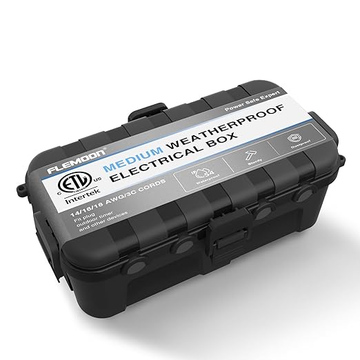 61Ae8CGpDFL._SX522_.jpg Medium Outdoor Waterproof Electrical Box, for Power Strip | ETL Certified IP54 Extension Cord Cover w/6 Cable Entry Ports, Weatherproof Connection Box for Timer, Holiday Lights, Black - Image 1