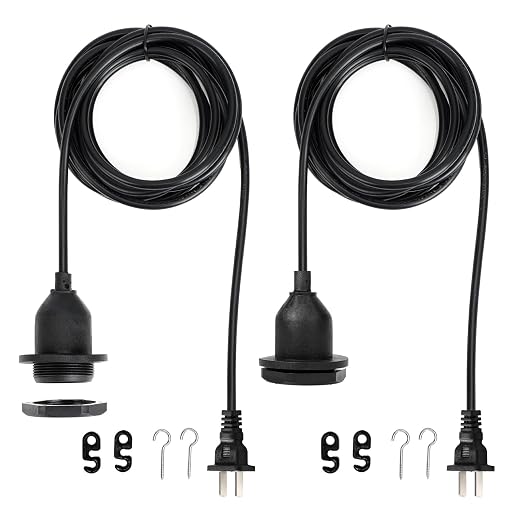 61BPsC-f6kL._SX522_.jpg Light Socket Cord with Plug: Sealed Rain Resistant Waterproof | E26 E27 Hanging Lamp Socket 10FT - Helps Reduce Moisture Exposure for Safer Outdoor Patio Garden and Temporary Lighting(2PCS) - Image 1
