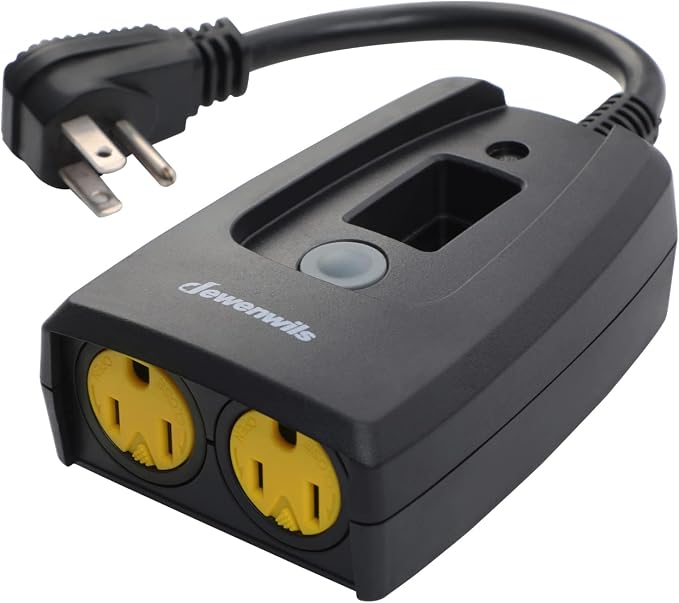 61FAI6flZEL._AC_SX679_.jpg DEWENWILS Outdoor Timers for Electrical 2 Grounded Outlets, UL Listed | Yellow Rotatable Waterproof Cover, 15A, 1/2 HP, Waterproof Plug in Countdown Timer for Landscape Light, String Lights - Image 1
