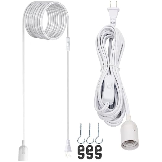 61GZ2-wl6L._SX522_.jpg JACKYLED 20Ft UL Approval Extension Hanging Lantern Pendant Light Lamp Cord Cable 360W Suitable for E26 E27 Socket with On/Off Switch for Paper Lantern - Image 1