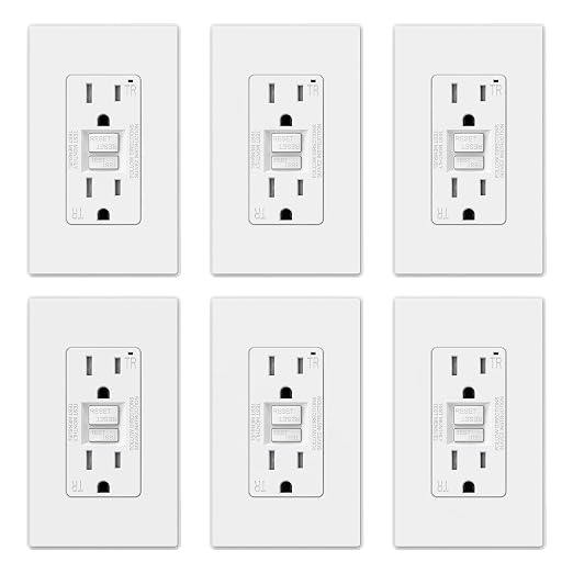 61HTGsKu8RL._SX522_.jpg ELEGRP GFCI Outlet 15 Amp, Self-Test GFI Electrical Outlet with Thinner Design, TR Tamper Resistant GFCI Receptacle, Ground Fault Circuit Interrupters with Wall Plate, UL Listed, Matte White, 6 Pack - Image 1