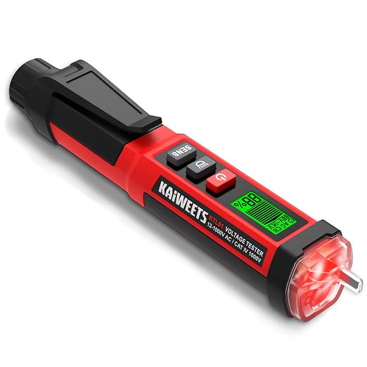 61HWFokHUmL._SX522_.jpg KAIWEETS Non Contact Voltage Tester, CAT IV 1000V Dual Range AC 12V/70V-1000V Electrical Tester Pen with LCD Display, Live Wire Detector, Breakpoint Finder for Outlet Testing, Circuit Troubleshooting - Image 1