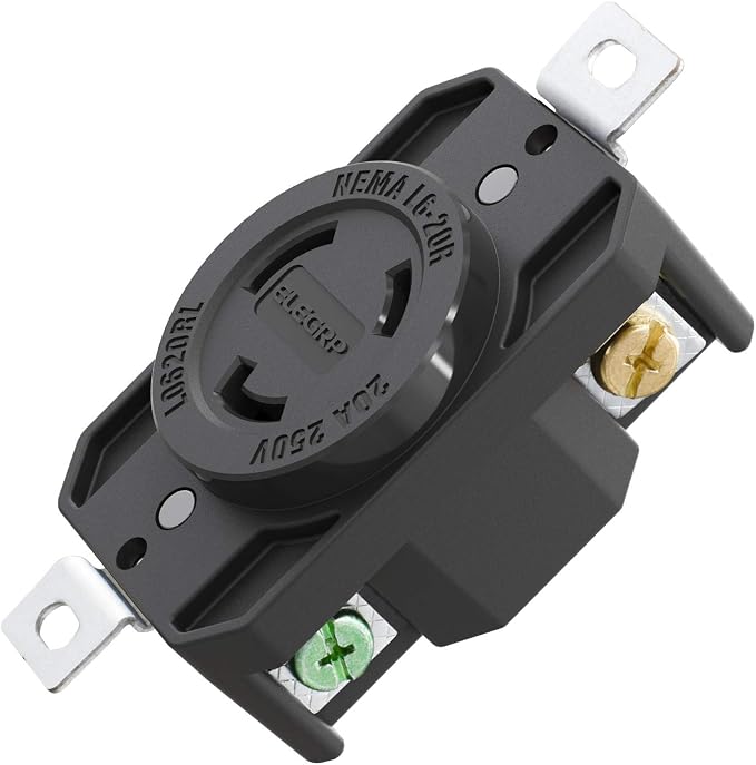 61J7ye7oQSL._AC_SX679_.jpg ELEGRP NEMA L6-20R Flush Mounting Locking Receptacle, Twist Lock Socket/Outlet for Generator, 20 Amp 250V 2 Pole 3 Wire Grounding, Industrial Grade Heavy Duty, UL Listed, 1 Pack, Black - Image 1