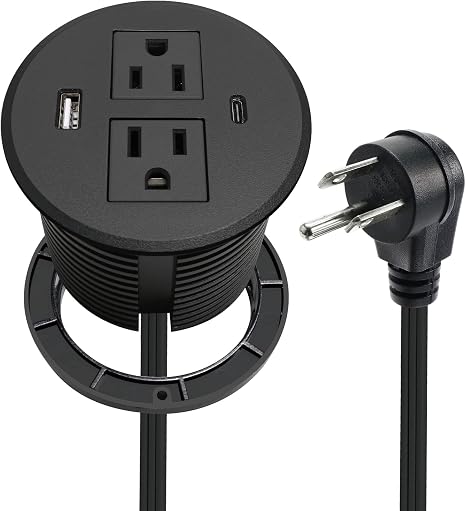 61Mrb-RQq6L._AC_SX466_.jpg 3.15 Inch Flush Mounted Desk Power Grommet USB C Total 30W Fast Charge ETL | Recessed Desktop Charging Station 2 Outlets 2 USB Ports Flat Plug Extension Cord Insert into Countertop Cabinet Table Drawer - Image 1