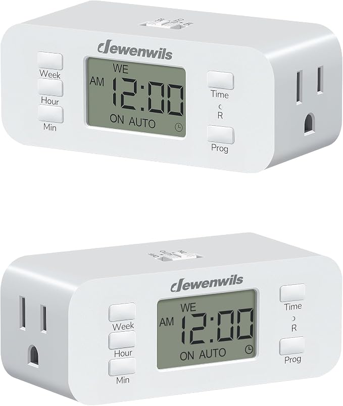61OsG3UzuL._AC_SX679_.jpg DEWENWILS Indoor 7-Day Programmable Digital Timer Outlet,2 Outlets,2 Pack | 8 On/Off Programs; Random Modes;15A/1875W; 3 Prong Light Timer for Lamp, Aquarium, Reptile Tank,Holiday Decor - Image 1