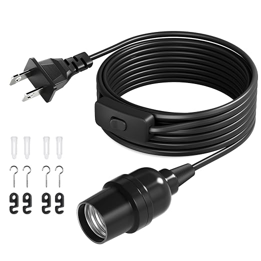 61Q8wpQ6EFL._SX522_.jpg DiCUNO Pendant Light Cord, for Hanging Paper Lantern, 13 Ft, Black, 1-Pack | Hanging Lantern Extension Cord Cable, E26 Pendant Light Socket with On/Off Switch Control, Switch Close to Polarized Plug - Image 1
