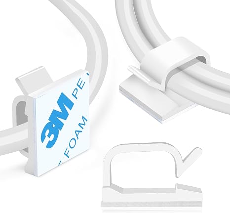 61T5rcmjhL._AC_SX466_.jpg 120PCS XHF Adhesive Cable Wire Clips White, Cable Staples Outdoor Cable Management Wire Organizer Cord Holder for Under Desk, Car, Wall, TV PC Ethernet Cable - Image 1
