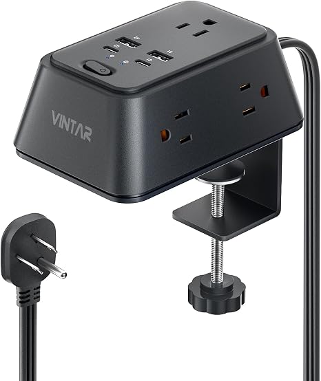 61VKXiiLSNL._AC_SX466_.jpg VINTAR Desk Clamp Power Strip with Surge Protector, 6FT Extension Cord | 9 in 1 Desk Charging Station, 1800J, 5 AC and 4 USB Ports (2 USB C), Fit 2.3 - Image 1