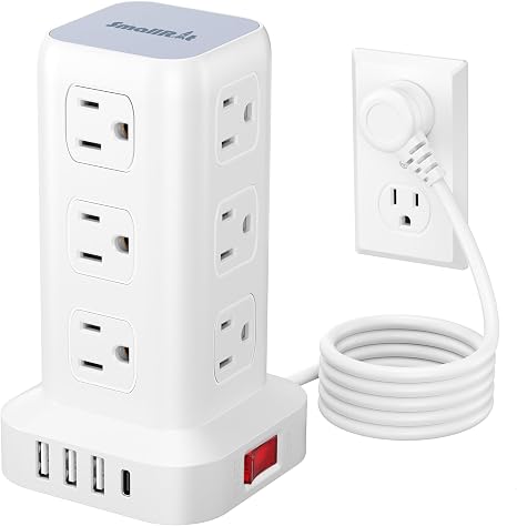 61ZCo65P-L._AC_SX466_.jpg Power Strip with 12 Outlets 4 USB (1 USB C), 6.5Feet Extension Cord with Multiple Outlets, Charging Station, Power Strip Tower, Home Office Desk Supplies - Image 1