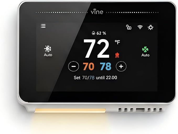 61grcISScdL._AC_SX679_.jpg Vine Smart Thermostat for House with Nightlight, 4.3 Inches WiFi Thermostats for Home Compatible with Alexa and Google Assistant, 7day x 8period Programmable, C-Wire Required - Image 1