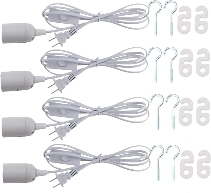 61k5tN1tfZL._AC_SX679_.jpg E26 Light Socket with Plug: 5.9FT Extension with Cord On/Off Switch | US AC Power Plug Bulb Socket for Pendant Lighting Bulb Lamp in Kitchen Bedroom Restaurant (5.9ft,4pcs) - Image 1