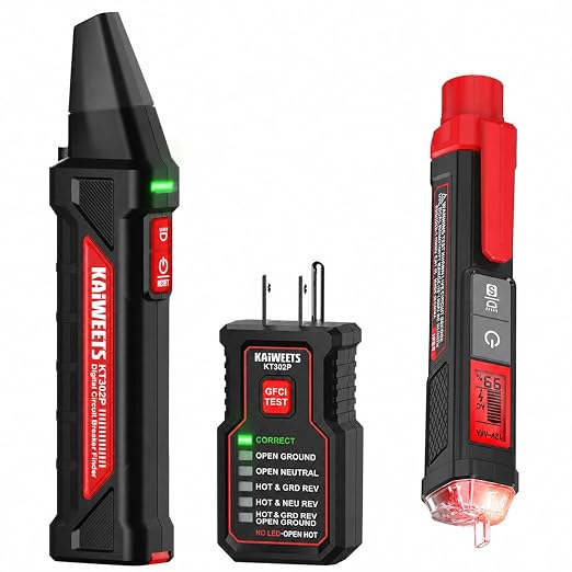 61lkWVX6sDL._SX522_.jpg KAIWEETS Circuit Breaker Finder Tool Kit KT302P and KAIWEETS Voltage Tester/Non-Contact Voltage Tester with Signal Percentage HT100s - Image 1