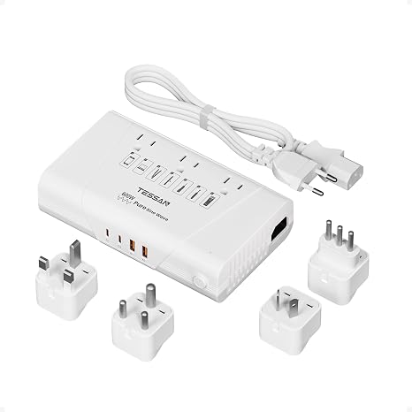61neIEw5zL._AC_SX466_.jpg TESSAN 600W Pure Sine Wave 220V to 110V Voltage Converter US to Europe | Universal Travel Adapter, 4 USB Ports, PD 35W QC 30W, EU/UK/AU/IT/India Plug Power Converters, Step Down Transformer - Image 1
