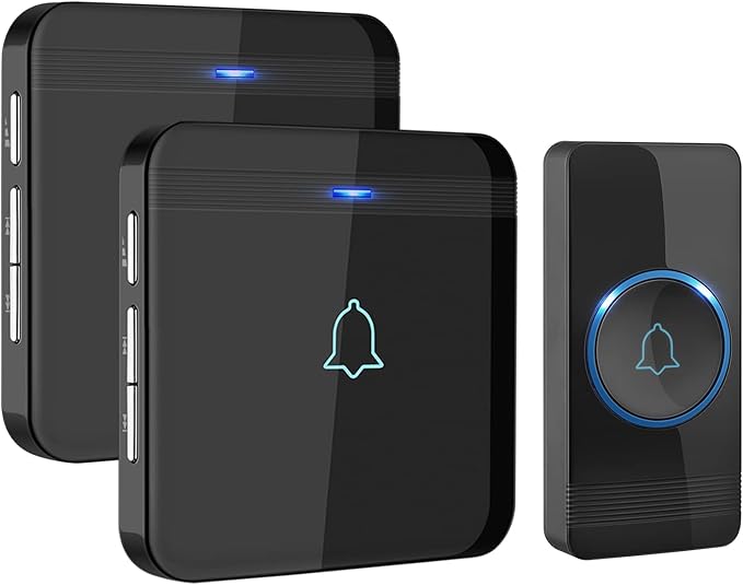 61rBS88U5L._AC_SX679_.jpg AVANTEK Wireless Doorbell, 1300 ft Range, Waterproof, 2 Receivers, Black | 115 dB Volume, 52 Chimes, LED Flash, IP55 Waterproof Button, 3-Year Battery, Expandable Receivers, No Wi-Fi or Fees - Image 1