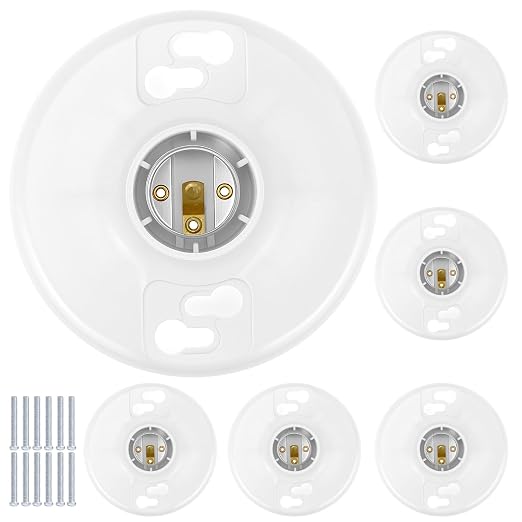 61uIBwl3Z1L._SX522_.jpg QWORK 6 Pack Lamp Holder E26 Medium Base, White Ceiling Light Sockets for Incandescent & LED Bulbs, 600V/660W - Image 1
