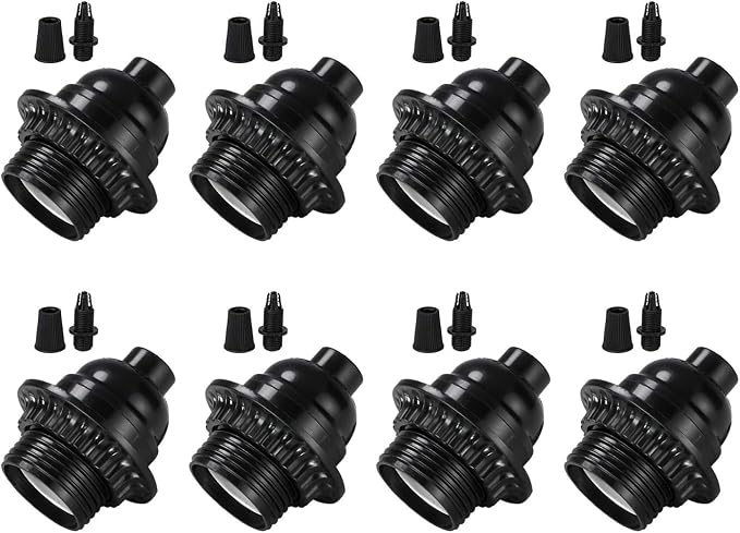 7138CtYzVgL._AC_SX679_.jpg Black E26/ E27 Light Sockets, Retro Edison Lamp Holder with E26 Medium Screw, 200℃ Heat Resistant Standard Screw-in Lamp Socket for Vintage Edison Bulbs Pendant Lamp (8PACK) - Image 1