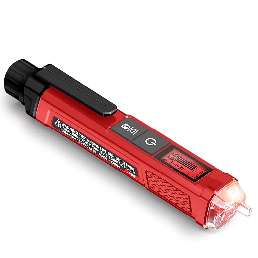 7155deKQNrL._SX522_.jpg KAIWEETS Voltage Tester/Non-Contact Voltage Tester with Signal Percentage, Dual Range AC 12V/70V-1000V, Live/Null Wire Tester, Electrical Tester with LCD Display, Wire Breakpoint Finder (Full Red) - Image 1