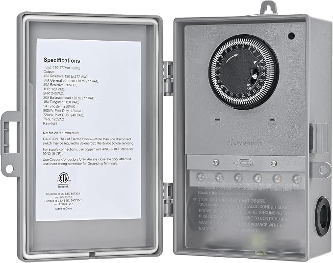 7164lK19KQL._AC_SX679_.jpg DEWENWILS Pool Pump Timer, Mechanical Timer Box Outdoor - 2HP 40A 120V-277V | 24-Hour Programmable ON/Off Timeable Switch, Heavy Duty, Works for Water Heater, Pool Pump, ETL Listed - Image 1