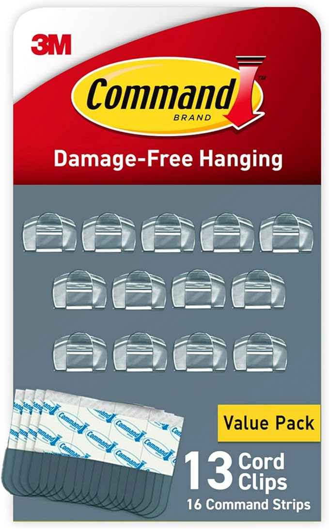 71BqhbLw0NL._AC_SX679_.jpg Command Round Cord Clips, Damage-Free Hanging Cable Clips, No Tools Wall Clips for Hanging Electrical Cables of Christmas Decorations, 13 Clear Cord Clips and 16 Command Strips | Damage-Free Hanging Light Clips with Adhesive Strips, No Tools Mini Wall Hooks for Hanging Decorations in Living Spaces - Image 1