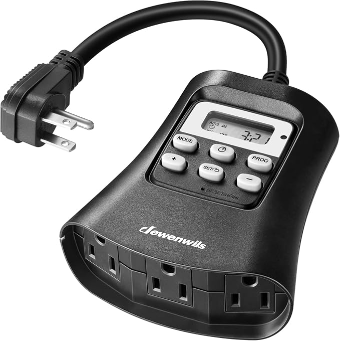 71CcMzRuNrL._AC_SX679_.jpg DEWENWILS Outdoor Digital Timer for Lights, 3-Prong Outlet | 7-Day Programmable, 3 Grounded Outlets, 15A 1/3 HP, Plug in Timer for String Lights, Pump, Sprinkler, Fountain, UL Listed - Image 1