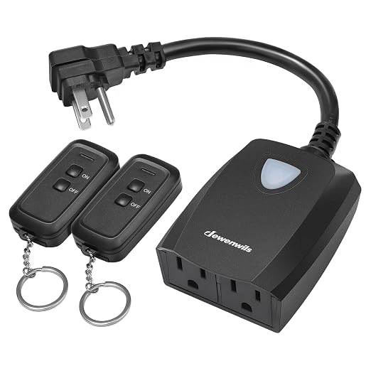 71DoYHDlXNL._SX522_.jpg DEWENWILS Wireless Remote Control Outdoor Outlet with 2 Remotes, Electrical Plug-in Light Switch, Weatherproof, 15 AMP Heavy Duty, 100 FT Range, for Lights, Lamp, Fans, ETL Listed - Image 1