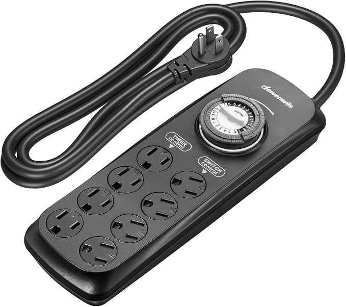 71Gyr7ic4NL._AC_SX679_.jpg DEWENWILS Timer Power Strip with 8 Outlets, 6FT Flat Plug for Reptile Light | Overload Protection,4 Timed & 4 Always On,14/3 Cord,15A Mechanical Outlet Timer Indoor for Tank,Aquarium - Image 1