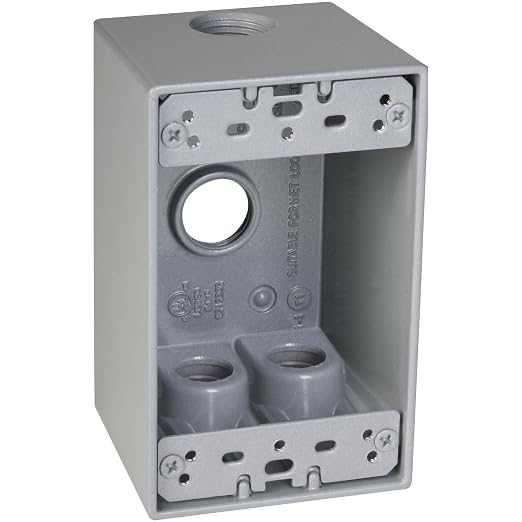 71H0K1WrrL._SX522_.jpg TayMac SD475S Weatherproof Box, 1-Gang, (4) 3/4-Inch Outlets, Deep, Gray - Image 1