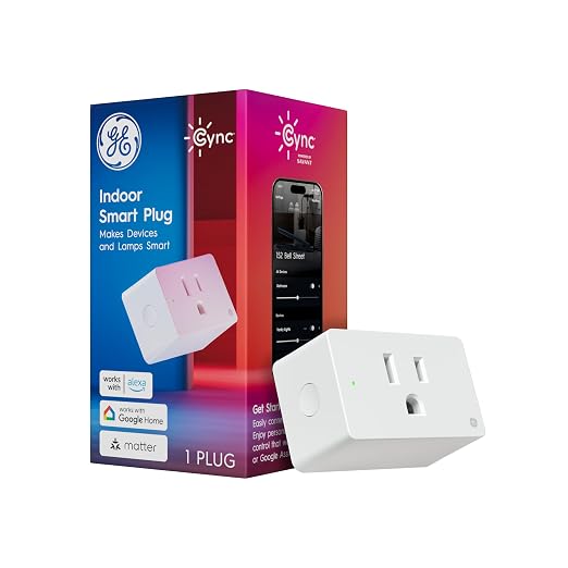 71NjhfrCLBL._SX522_.jpg GE Cync Smart Plug, WiFi Outlet, Matter, Works Alexa & Google | 1-pack indoor smart outlet, voice & app control, energy monitoring, Matter compatible, no hub needed, Alexa, Google Home - Image 1