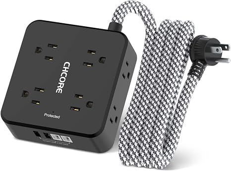 71QSCymgwL._AC_SX466_.jpg Surge Protector Power Strip - CHCORE 6Ft Braided Extension Cord with 8 Outlets with 4 USB (2 USB C) Charging Ports, Flat Plug Multi Plug Outlet Extender Charging Station for Home Office, ETL, Black - Image 1