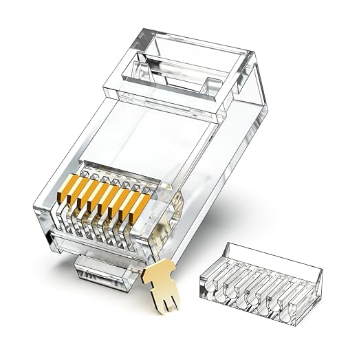 71TED1YZvUL._SX522_.jpg Cat6 RJ45 Connectors, 2-Piece Design with Load Bar, 100-Pack, Gold Plated 8P8C Modular Plug for Cat6/Cat5e Ethernet Cables, UTP Crimp Connectors for Solid & Stranded Wires, 23-26AWG - Image 1