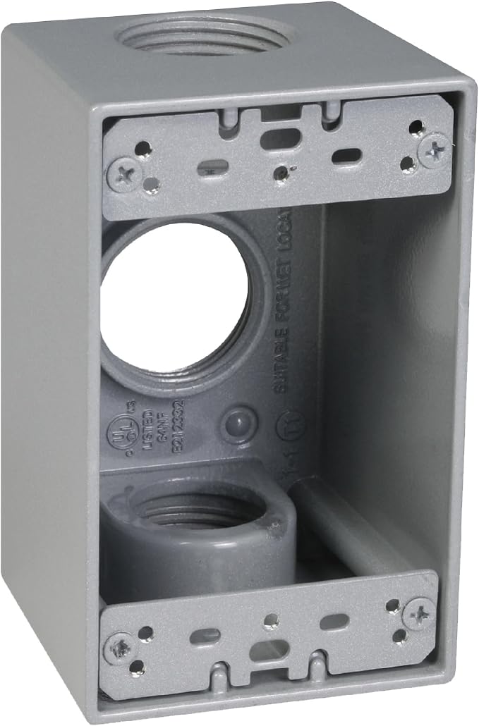 71TL52MPvNL._AC_SX679_.jpg TayMac SB3100S Weatherproof Box, 1-Gang, (3) 1-Inch Outlets, Gray - Image 1
