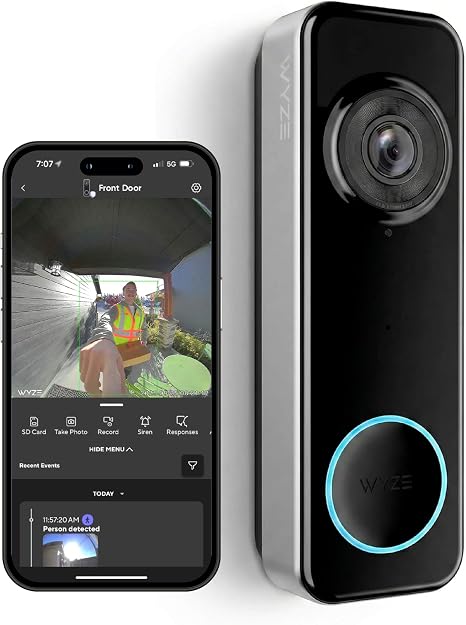 71VNPiPJNXL._AC_SX466_.jpg Wyze Battery Video Doorbell Wireless Camera, 1536x1536 HD+ with Color Night Vision, 2-Way Audio, 1:1 Head-to-Toe View, Person/Vehicle/Package Monitor, Wire-Free/Wired Option, 1 Minute Easy Setup - Image 1